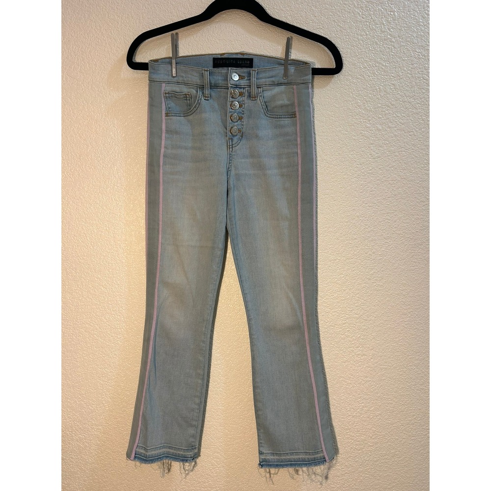 Veronica Beard Side Stripe Jeans Light Wash Button Fly Cropped Raw Hem 24 00